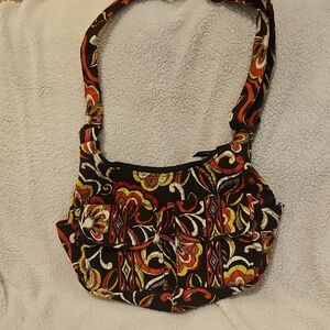 Vera Bradley Floral Swirl Shoulder Bag in Brown, Pink, And Yellow.